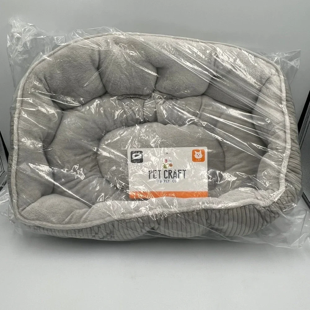 Pet Craft Supply Co Cat Bed Small Grey New 1pc Corduroy Bolster Plush Fleece